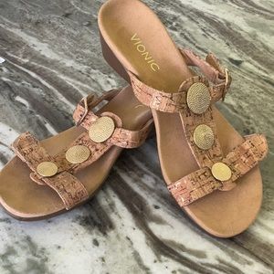 Vionic Suede and Cork adjustable strap sandals